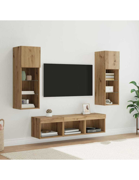 Unità per TV a Muro 5 pcs Rovere Nero Legno multistrato