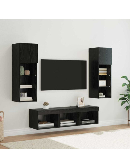 Unità per TV a Muro 5 pcs Rovere Nero Legno multistrato