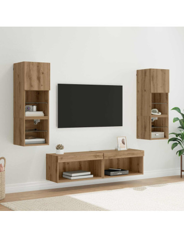 Unità TV da Parete 6 pcs Rovere artigianale Legno multistrato