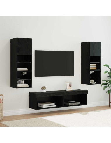 Unità TV da Parete 6 pcs Rovere Nero Legno multistrato