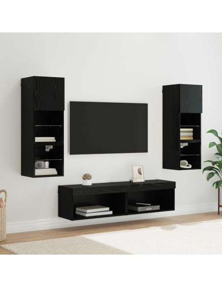 Unità TV da Parete 6 pcs Rovere Nero Legno multistrato