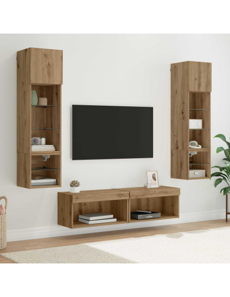 Unità TV da Parete 6 pcs Rovere artigianale Legno multistrato