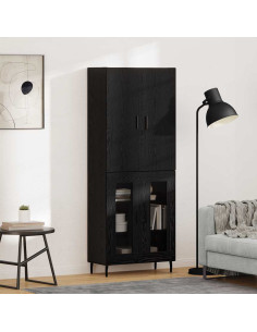 Credenza 2 pcs Rovere artigianale Legno Stratificato e Vetro