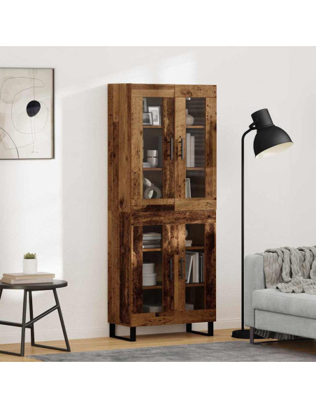 Credenza 2 pcs Legno vecchio Legno Stratificato e Vetro