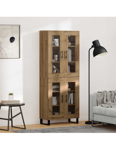 Credenza 2 pcs Rovere artigianale Legno Stratificato e Vetro