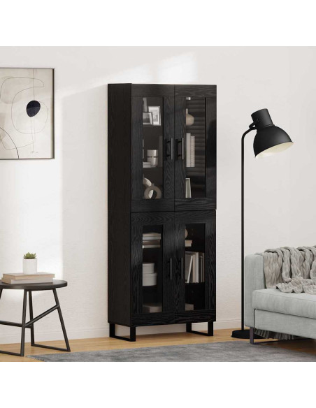 Credenza 2 pcs Rovere Nero Legno Stratificato e Vetro