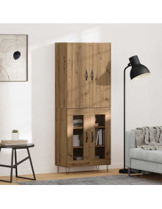 Credenza 2 pcs Rovere artigianale Legno ingegnerizzato e vetro