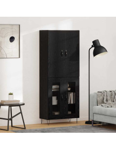 Credenza 2 pcs Rovere Nero Legno ingegnerizzato e vetro