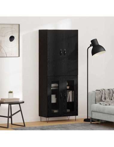 Credenza 2 pcs Rovere Nero Legno ingegnerizzato e vetro