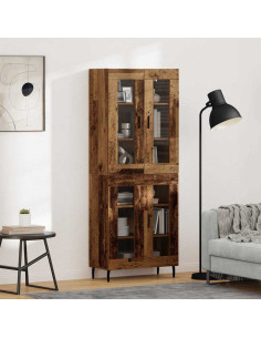 Credenza 2 pcs Legno vecchio Legno Stratificato e Vetro