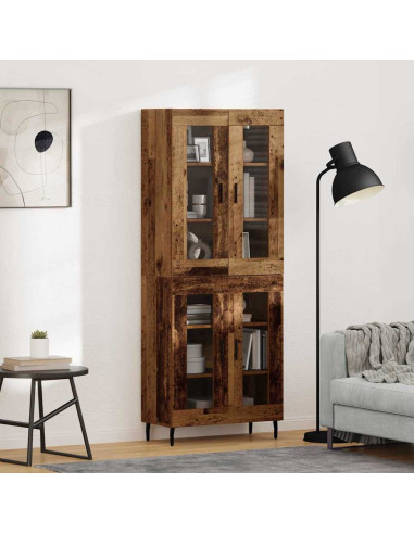 Credenza 2 pcs Legno vecchio Legno Stratificato e Vetro