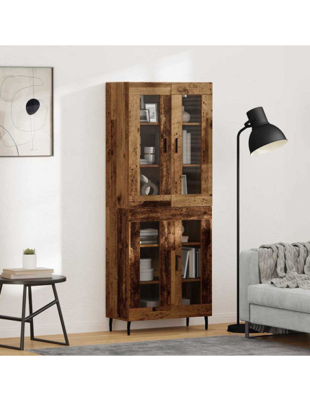 Credenza 2 pcs Legno vecchio Legno Stratificato e Vetro