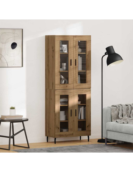 Credenza 2 pcs Rovere artigianale Legno Stratificato e Vetro