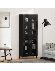 Credenza 2 pcs Rovere Nero Legno Stratificato e Vetro