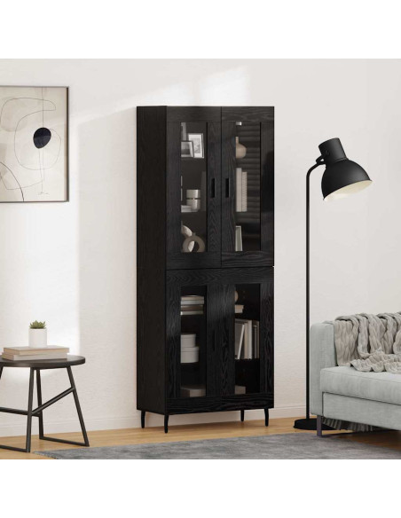 Credenza 2 pcs Rovere Nero Legno Stratificato e Vetro