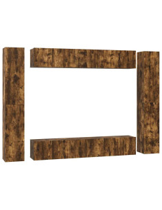 Set Mobili Porta TV 10 pz Rovere Fumo in Legno Multistrato