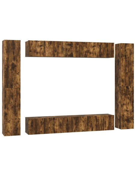 Set Mobili Porta TV 10 pz Rovere Fumo in Legno Multistrato