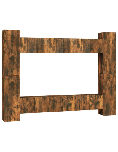 Set Mobili Porta TV 10 pz Rovere Fumo in Legno Multistrato