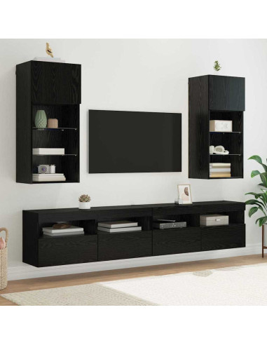 Mobiletti TV a parete 2 pcs Rovere Nero 40,5 x 30 x 90 cm