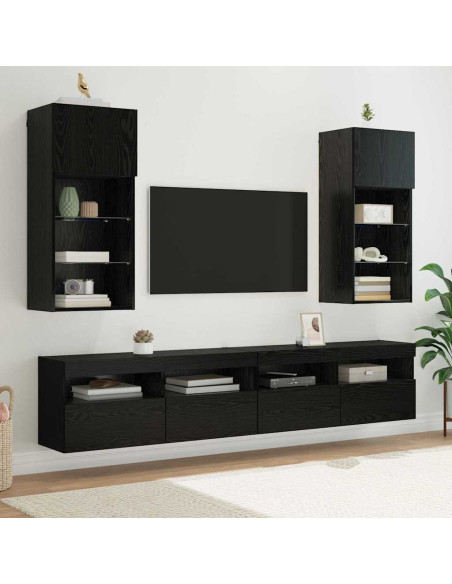 Mobiletti TV a parete 2 pcs Rovere Nero 40,5 x 30 x 90 cm