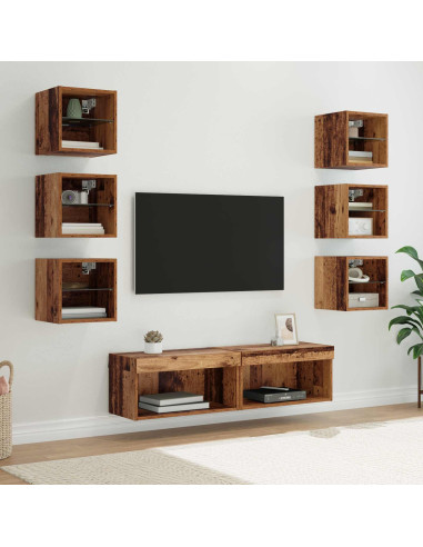 Mobile TV con luci a strisce a LED 8 pcs Legno vecchio Vetro