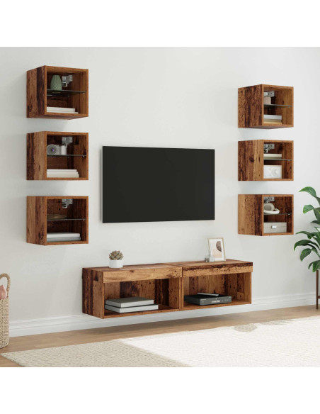 Mobile TV con luci a strisce a LED 8 pcs Legno vecchio Vetro