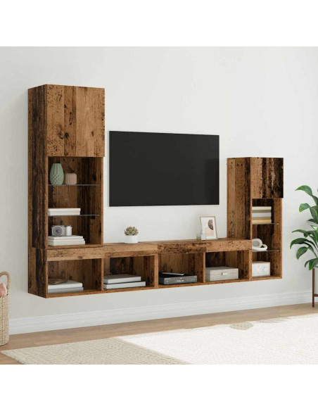 Unità per TV a Muro 4 pcs Legno vecchio Legno multistrato