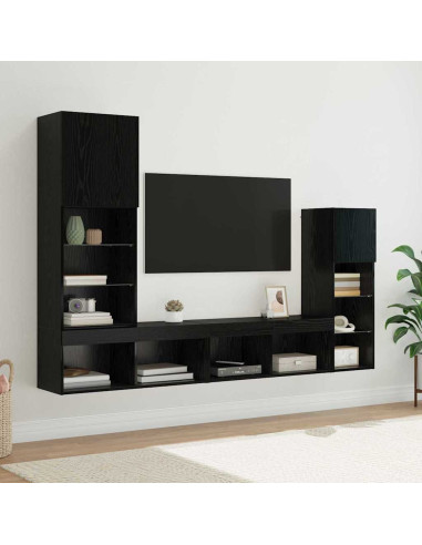 Unità per TV a Muro 4 pcs Rovere Nero Legno multistrato