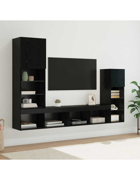 Unità per TV a Muro 4 pcs Rovere Nero Legno multistrato
