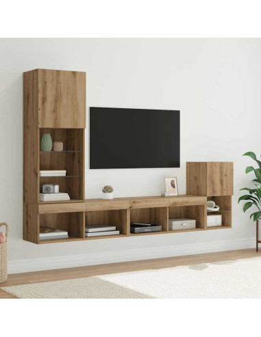 Unità per TV a Muro Rovere artigianale Legno multistrato