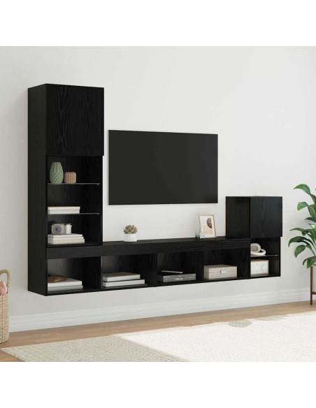 Unità per TV a Muro Rovere Nero Legno multistrato
