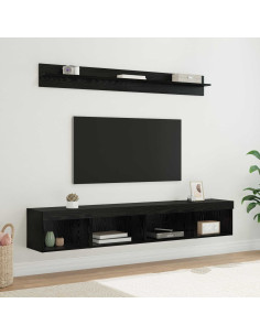 Set di Mobiletto da TV a Parete con led 5 pcs Rovere Nero