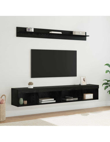 Set di Mobiletto da TV a Parete con led 5 pcs Rovere Nero