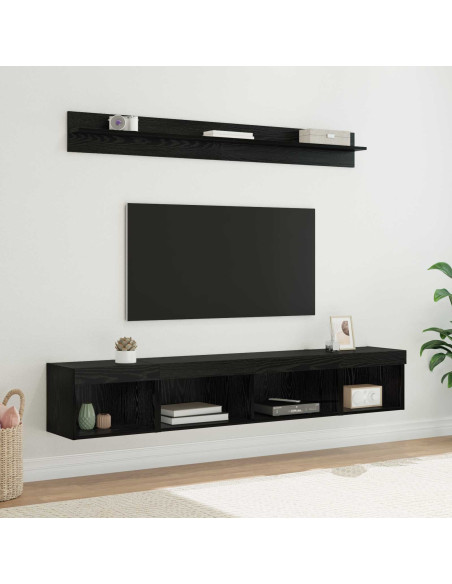 Set di Mobiletto da TV a Parete con led 5 pcs Rovere Nero
