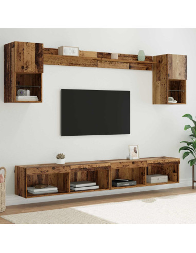 Unità a muro per TV con LED con led 6 pcs Legno vecchio