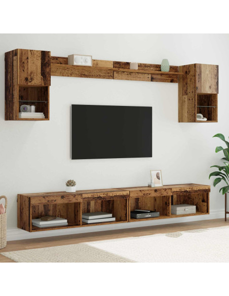 Unità a muro per TV con LED con led 6 pcs Legno vecchio