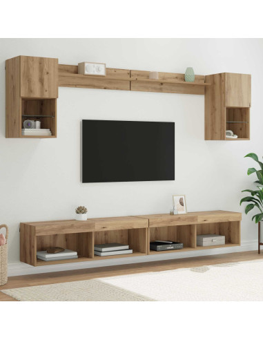 Unità a muro per TV con LED con led 6 pcs Rovere artigianale