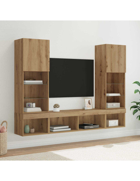 Unità a muro per TV con LED con led 5 pcs Rovere artigianale