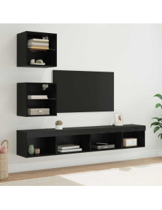 Unità a muro per TV con LED 5 pcs Rovere Nero Legno multistrato