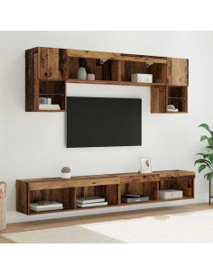 Unità a muro per TV con LED 6 pcs Legno vecchio