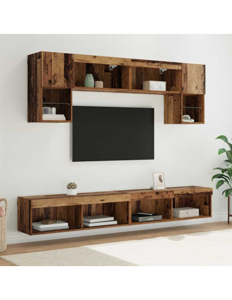 Unità a muro per TV con LED 6 pcs Legno vecchio