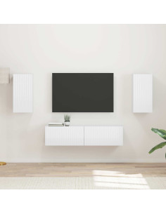 Set mobile TV 4 pcs Bianco Lucido Legno multistrato