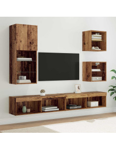Unità a muro per TV con LED 5 pcs Legno vecchio