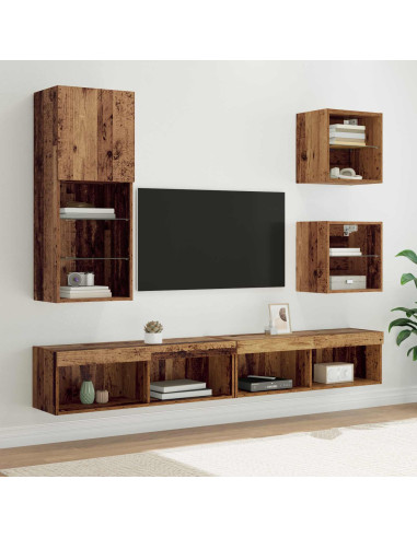 Unità a muro per TV con LED 5 pcs Legno vecchio