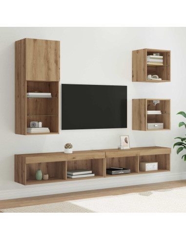 Unità a muro per TV con LED 5 pcs Rovere artigianale