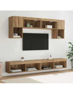 Unità a muro per TV con LED 6 pcs Rovere artigianale