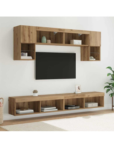 Unità a muro per TV con LED 6 pcs Rovere artigianale