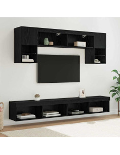 Unità a muro per TV con LED 6 pcs Rovere Nero Legno multistrato