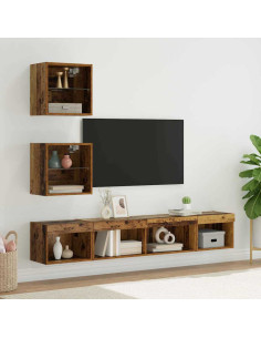 Unità a muro per TV con LED con led 5 pcs Legno vecchio