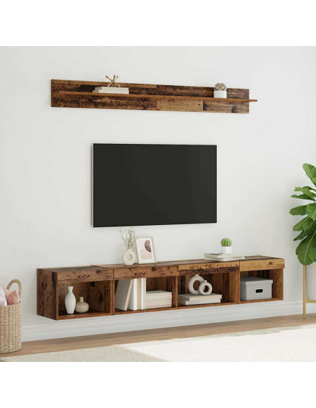 Set di Mobiletto da TV a Parete con led 5 pcs Legno vecchio